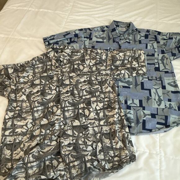 Bundle Of 2 Columbia Fishing Print Button Down Short Sleeve Shirts Size L - Picture 1 of 14